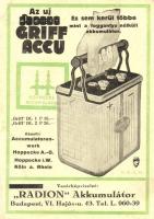 Az új Griff Accu. Radion Akkumulátor reklámlapja / Hungarian battery advertisement card