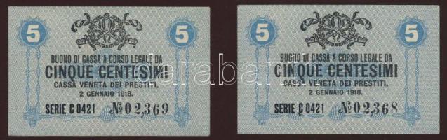 Olaszország/Velence/osztrák-magyar megszállás 1918. 5c (2x) egymásutáni sorszámmal T:I