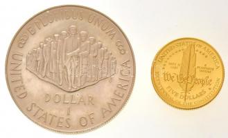 Amerikai Egyesült Államok 1987S 1$ Ag (0.900/26,76g) + 1987W 5$ Au (0.900/8,41g) "Alkotmány bic...
