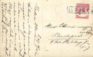 1917 Lugos, Lugoj; társaság a folyó parton a híd előtt / company on the river bank in front of the b...