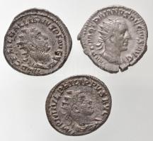 Római Birodalom / Antiokheia / I. Philippus 249. Antoninianus Ag (3,57g) + Róma / Traianus Decius 250-251. Antoninianus Ag (3,95g) + Gallienus 254-256. Antoninianus Ag (5g) T:2,2- rep. Roman Empire / Antioch / Philip I 249. Antoninianus Ag IMP M IVL PHILIPPVS AVG / P M TR P VI COS P P (3,57g) + Rome / Trajan Decius 250-251. Antoninianus Ag IMP C M Q TRAIANVS DECIVS AVG / GENIVS EXERC ILLYRICIANI (3,95g) + Gallienus 254-256. Antoninianus Ag IMP C P LIC GALLIENVS P F AVG / VICTORIAE AVGG IT GERM (5g) C:XF,VF crack  RIC IV 78; 16; V 178