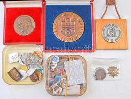 Vegyes, közepes kartondoboznyi numizmatikai tétel, benne plakettek, jelvények, díjérmek, kitűzők, botjelvények T:vegyes
