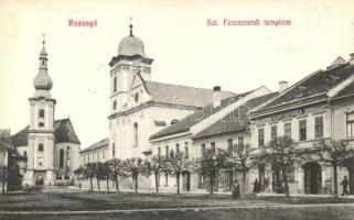Rozsnyó, Roznava; Szent Ferencrendi templom, könyvnyomda / church, streett, printing shop