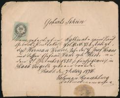 1874-1876 Győr / Győr-Sziget, születési igazolás és számla Ranchburg Salamon (1816-1895) győri illet...