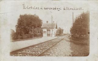 1913 Cserencsény, Cerencany; 9-es számú vasútállomás őrház bakterrel. Ritka felvétel! / railway station guard house. Zólyomi photo, very rare (EK)