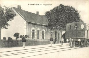 Martonháza, Ochtiná; pályaudvar, vasútállomás vonattal. Liczey János kiadása / railway station with train / Bahnhof