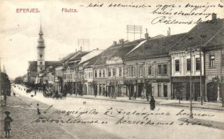 Eperjes, Presov; Fő utca, Gubcsó Gyula cukrász, üzletek, sörcsarnok. Divald Károly fia / main street with shops, beer hall