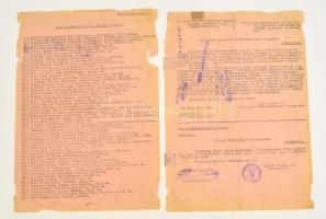 1946 Országos Földbirtokrendező Tanács és veszprémi Megyei Földhivatal iratai egyezményes ménesek tárgyában, 2 db, az egyiken a ménesek felsorolásával, másolati példányok, pecsétekkel, viseltes állapotban