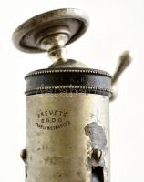 Régi francia fényképezőállvány, bőr tokban, gömbfejjel, összecsukva m: 45 cm