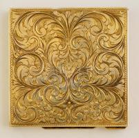 Ezüst(Ag) púdertartó doboz, zománc díszítéssel, jelzett, 7,5x7,5x1 cm, bruttó: 116,5 g