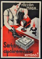 cca 1935 Gönczi-Gebhardt Tibor (1902 - 1994): Sárkány cipőkérmviasz, Art Deco reklámplakát, litho, papír, Klösz Gy. és Fia, 34×24 cm