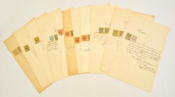 1901-1904 12 db okmánybélyeges irat elfogazásokkal