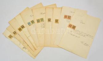 1901-1904 10 db okmánybélyeges irat elfogazásokkal