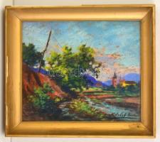 Sztelek Norbert (1884-1956): Nagybánya. Pasztell, papír, jelzett, üvegezett keretben, 30×36  cm