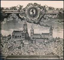 1814-as kecskeméti városábrázolás egy iparos vándorkönyvből kimásolva, Kerny István (1879-1963) hagyatékából, feliratozott fotó, 17x18,5 cm