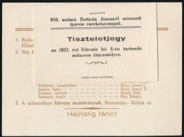 1933 Meghívó az esztergomi 810. sz. Bottyán Jánosról nevezett iparos és kereskedő tanonciskolai cser...