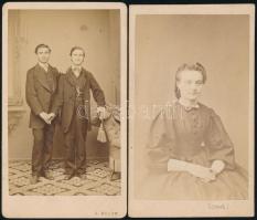 cca 1862 Lojanek János nagyváradi és Bülch Ágoston pesti műtermében 2 db vizitkártya méretű vintage fénykép, 10,5x6 cm