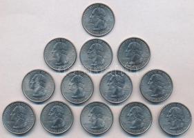 Amerikai Egyesült Államok 2001-2003. 25c Cu-Ni "50 állam" (13xklf) T:2 USA 2001-2003. 25 C...