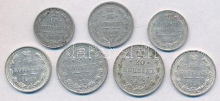 Orosz Birodalom 1908-1916. 10k Ag (2x) + 15k Ag (3x) + 20k Ag (2xklf) T:2,2-
Russian Empire 1908-19...