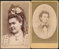 cca 1868 Debrecenben és Pesten készült 2 db vizitkártya méretű vintage fénykép, 10,5x6,5 cm