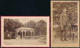 cca 1869 Szabadtéren készített, vizitkártya méretű, 2 db vintage fénykép, feliratozva, 7x11 cm és 10,5x6,5 cm