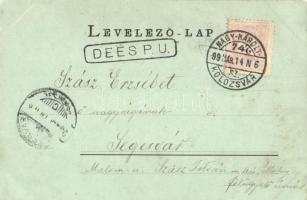 1899 Dés, Dej;  látkép, templom. Kapható Rehák Ágoston és Gálocsi Samu üzleteiben / general view, ch...