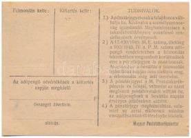 1946. 100.000AP nem kamatozó Pénztárjegy "Másra Át Nem Ruházható", "KATYMÁR" fel...