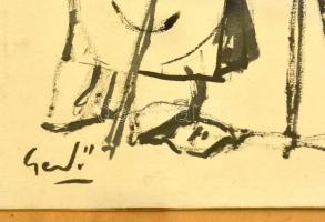 Gedő Lipót (1887-1952): Találkozás, vegyes technika, papír, jelzett, üvegezett fa keretben, 17,5×15 ...