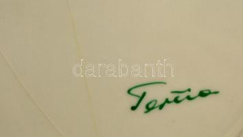 Herendi tertia tál, kézzel festett, jelzett, máz alatti repedésekkel, apró kopásokkal, d: 25,5 cm