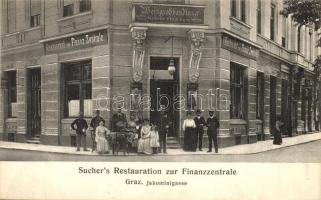 Graz, Suchers Restauration zur Finanzzentrale, Weingrosshandlung Wilhelm Flaschner, Jakominigasse / restaurant and wine wholesale
