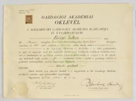 1928 A Magyaróvári Gazdasági Akadémia oklevele