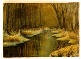 Neogrády jelzéssel: Téli patak. Olaj, papír-karton, sérült, 37×53 cm