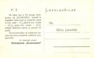 Kolozsvár, Cluj; Economul Bank, Janovitz Géza ruharaktára, Mátyás Dóra rövidáru üzlete / bank advert...