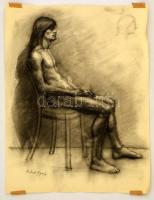 Halvax jelzéssel: Ülő férfi akt. Szén, papír, 65×50 cm