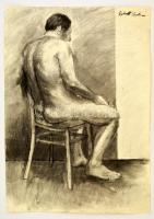 Perlrott jelzéssel: Ülő férfi akt. Szén, papír, 65×50 cm
