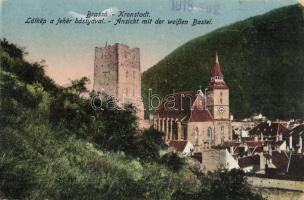 Brassó, Kronstadt, Brasov; látkép a Fehér bástyával / White Tower - képeslapfüzetből / from postcard booklet (EK)