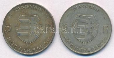 1947. 5Ft Ag "Kossuth" (2x) T:2-,3 patina