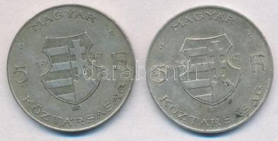 1947. 5Ft Ag "Kossuth" (2x) T:2-
