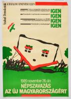1989 Kara György (1953-): Népszavazás az új Magyarországért Szabad Demokraták Szövetsége (SZDSZ) plakát a 4 igenes népszavazásról, 58x41,5 cm