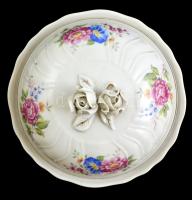 Hollóházi rózsás  bonbonier, matricás, hibátlan, jelzett, d: 16,5 cm, m: 14 cm