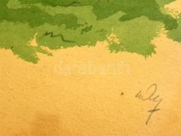 Olvashatatlan jelzéssel: Kislány a libával. Akvarell, papír, üvegezett keretben, 33×26 cm