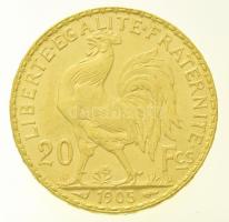 Franciaország 1905. 20Fr Au (6,45g/0.900) T:2 kis k.
 France 1905. 20 Francs Au (6,45g/0.900) C:XF ...