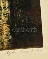 Nyári Lóránt (1928-1982): Stég a Dunán.Színezett rézkarc, papír, jelzett, paszpartuban, 24×34 cm