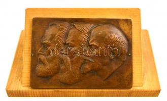 Marx, Engels, Lenin, bronz asztali dísz, fa talapzaton, m: 11 cm
