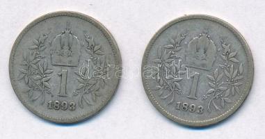 Ausztria 1893. 1K Ag "Ferenc József" (2x) T:2-,3
Austria 1893. 1 Corona Ag "Franz Jo...