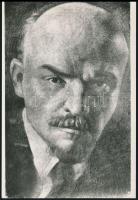 Uitz Béla festőművész saját kézzel írt sorai saját mávét ábrázoló Lenin képeslapon