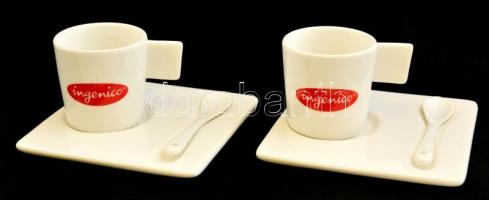 André Philippe porcelán kávés készlet: 2 db csésze, 2 db kanál, 2 db talp, matricás, jelzés nélkül, saját dobozában
