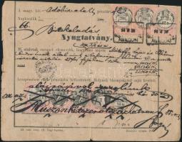 1890 Nyugtatvány 71,25Ft okmánybélyeggel / Document with fiscal stamps