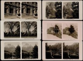 cca 1910 12 db vegyes külföldi sztereofotó. Sevilla, Tirol, Németország, / 12 stereo photos Germany,...