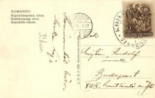 Komárom, Komárnó; Köztársaság utca üzletekkel,  Tromler Miklós Központi Szálloda és kávéház / Hotel ...